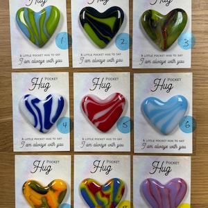 Fused Glass Pocket Hugs-Heart shape, Various Colors MHG902