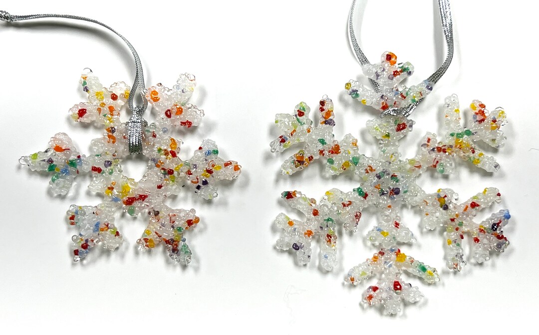 Fused Glass Snowflakes Set of 2 white With Rainbow Etsy
