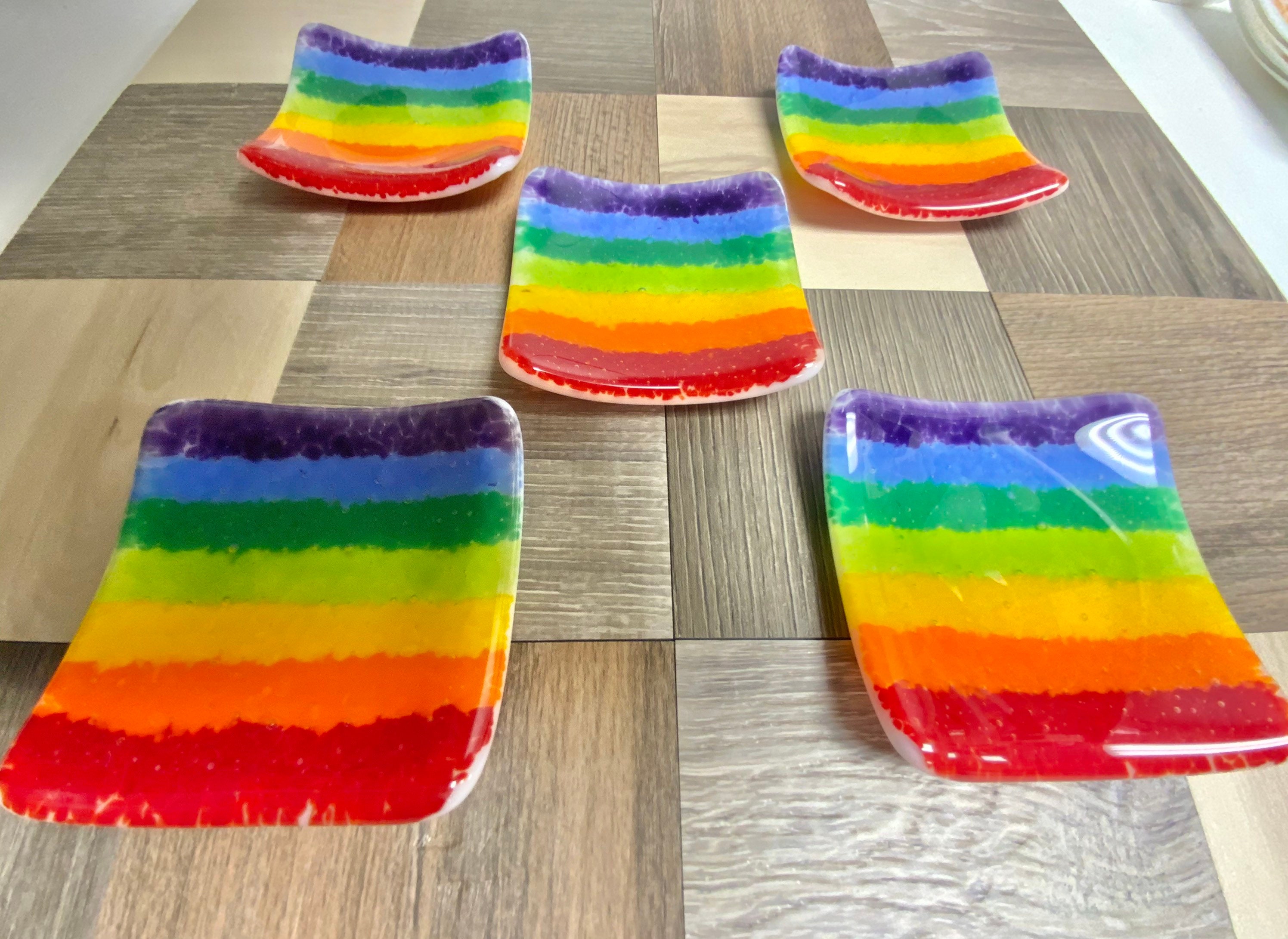 Fused Glass Trinket Dish 3 cuadrado Rainbow MHG100 Etsy