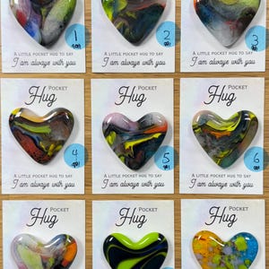 Fused Glass Pocket Hugs-Heart shape, Mixed colors MHG901