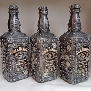 Jack Daniels Steampunk Bottle 1L Silver / Pewter / Vintage Gift / Bookish Gift