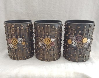 Steampunk Pot / Holder / Antique Brass / Gold / Vintage Gift / Bookish Gift