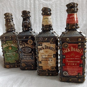 Juego de 4 botellas Steampunk de Jack Daniels de 70 cl / Regalo vintage / Regalo literario