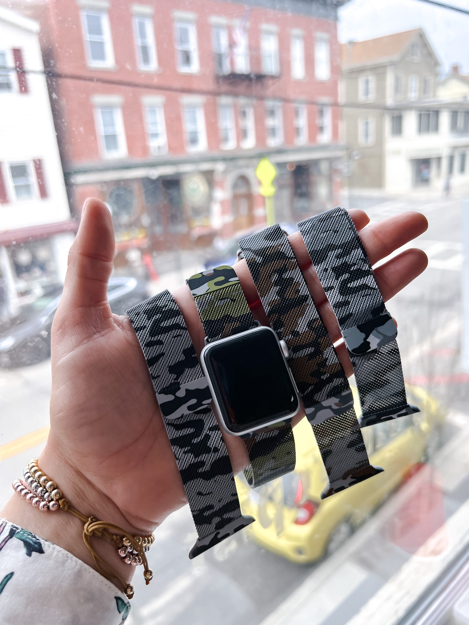 Camouflage Metallic Watch Band, Military Apple Watch Band, Milanese Loop Apple Watch Band