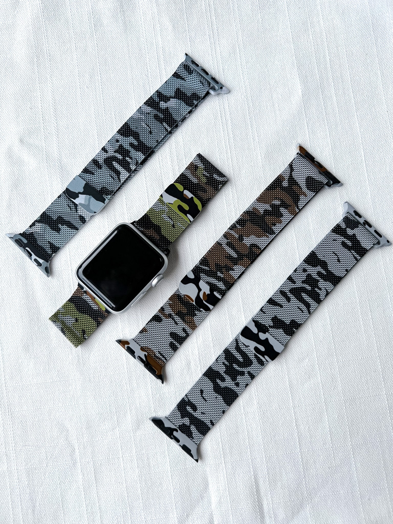 Camouflage Metallic Watch Band, Military Apple Watch Band, Milanese Loop Apple Watch Band