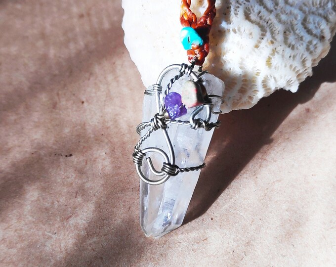 Quartz Crystal Necklace adjustable wax cord Quartz Crystal Necklace Crystal necklace gifts for women spiritual gift