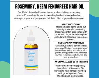 Tsunami Neem Oil Hair Serum – Boost Natural Hair Growth w/ Rosemary & Fenugreek - All Natural Hair Care fully plant-based for natural growth