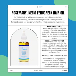 Aceite para el crecimiento del cabello Tsunami de 4 oz – Neem, romero y fenogreco / A base de plantas / Antialopecia, Antieccema, Anticaspa / Cuidado orgánico del cabello