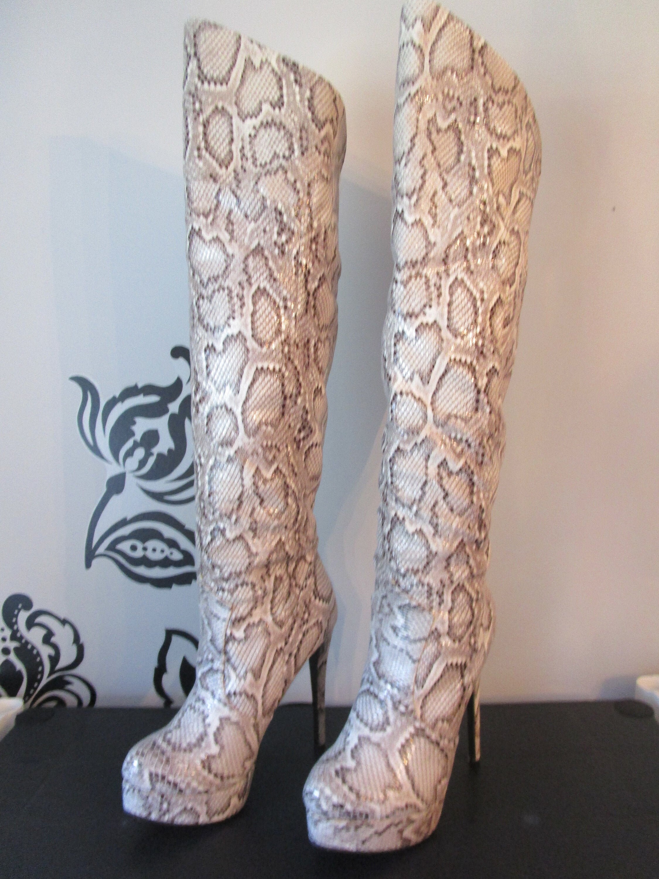 Faux Snakeskin Over the Knee Boots women's shoes | Etsy