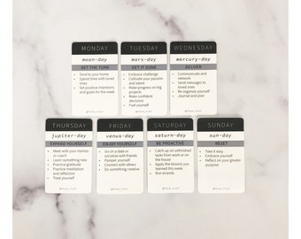 Printable Planner Cards- Planetary:  Planets That Rule The Days of the Week (Rounded Corners)
