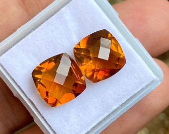 Honey Quartz Yellow Cushion 9mm 6.65Ct Pair Natural November Birthstone for Earrings