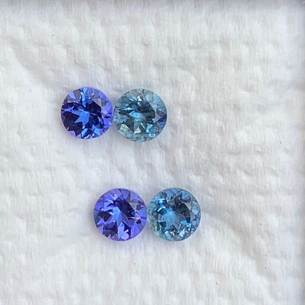 Natural Tanzanite & Santa maria Aquamarine Mix Lot -  5 MM Round - Gemstone For Jewelry - Aquamarine  and Tanzanite - 4 pieces 2 Carat Lot,