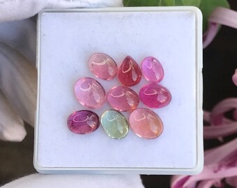 Multi Tourmaline Pear Cabochon 9mm 14.10 Carat Lot Natural October Birthstone Gemstones for Jewelry