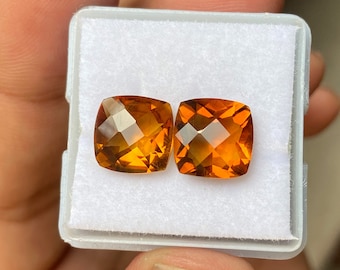 Honey Quartz Yellow Cushion 10mm 9.70Ct Pair Natural November Birthstone For earrings