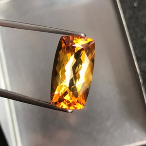Natural Citrine Gemstone: 7.40 Carat Elongated Cushion Cut, November Birthstone