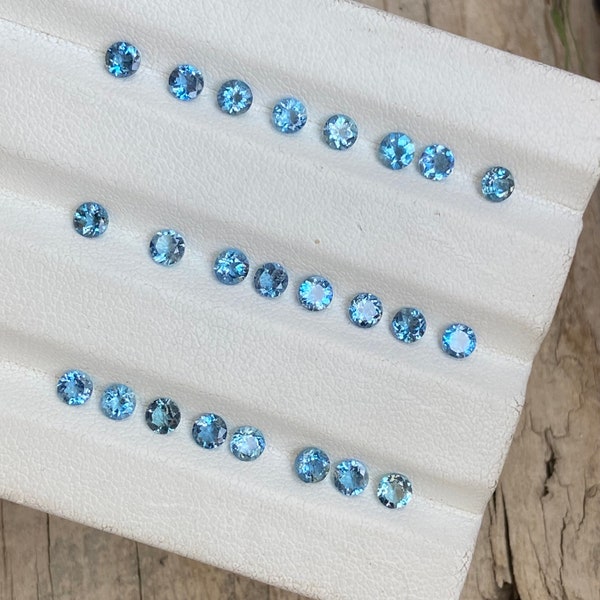 Natural Unheated Santa Maria Aquamarine - 3.5 MM Aquamarine Round 5 Pieces Lot -  0.70 Carat Lot - Blue Aquamarine - March Birthstone.