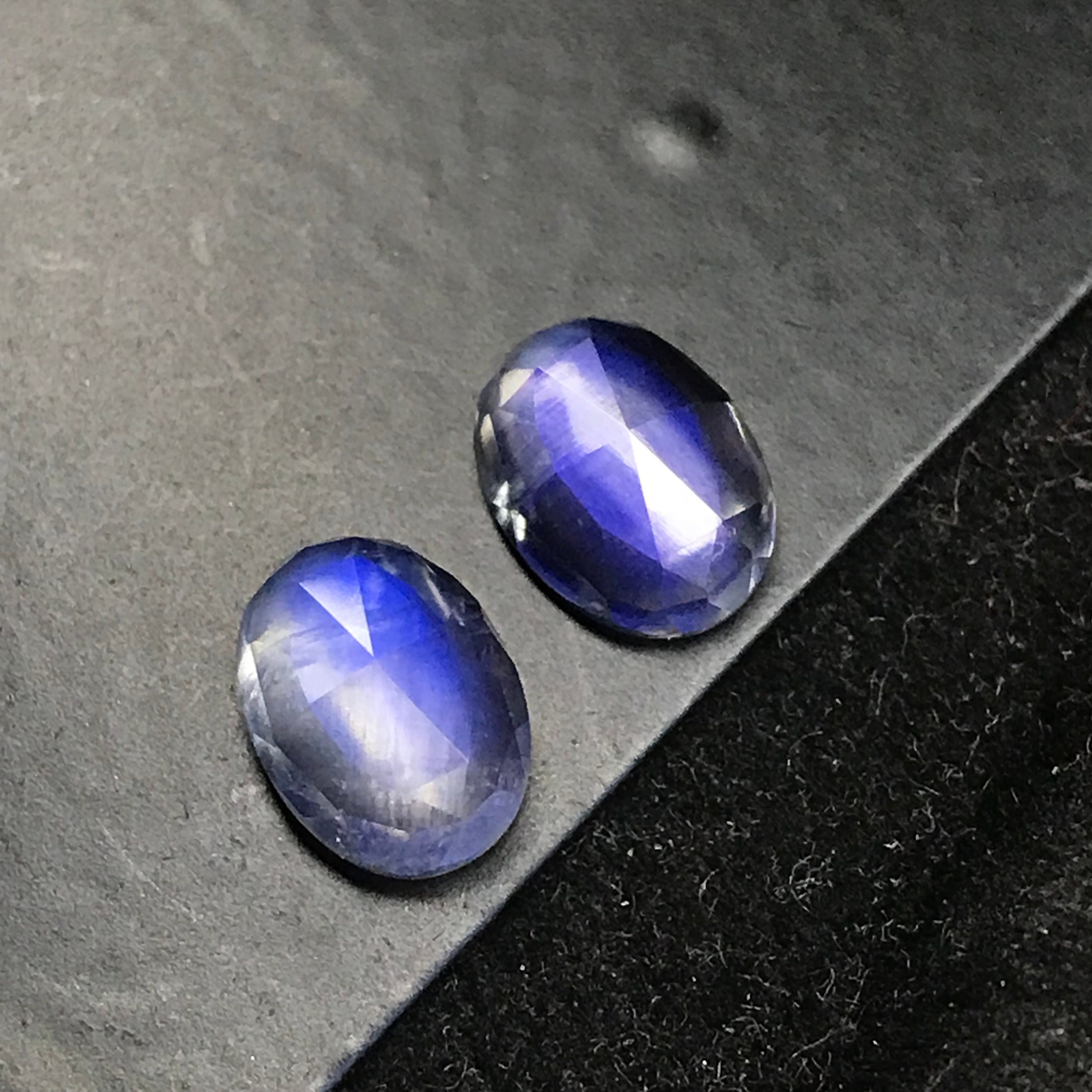 Rainbow Moonstone Pair: 2.65 Carat Oval Rose Cut Gemstones