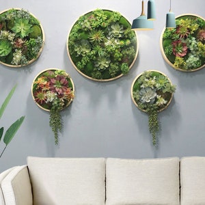 Realistic Faux Artificial Succulents Living Wall Art Decor Wood Framed Plant Gift - HANDMADE