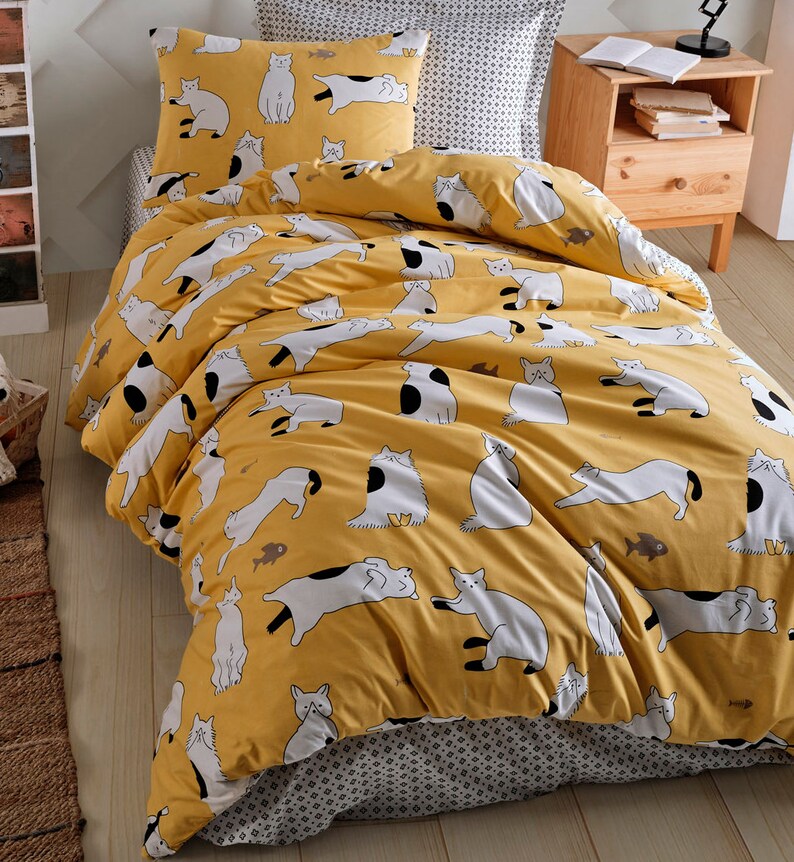 Single Twin Cotton Cats Duvet Cover Set / Kids Cats Quilt Etsy