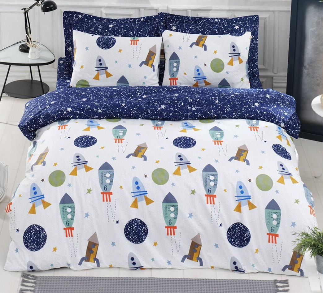 Pure Cotton Twin Double Space Bedding Set / Space & Rocket Etsy Canada