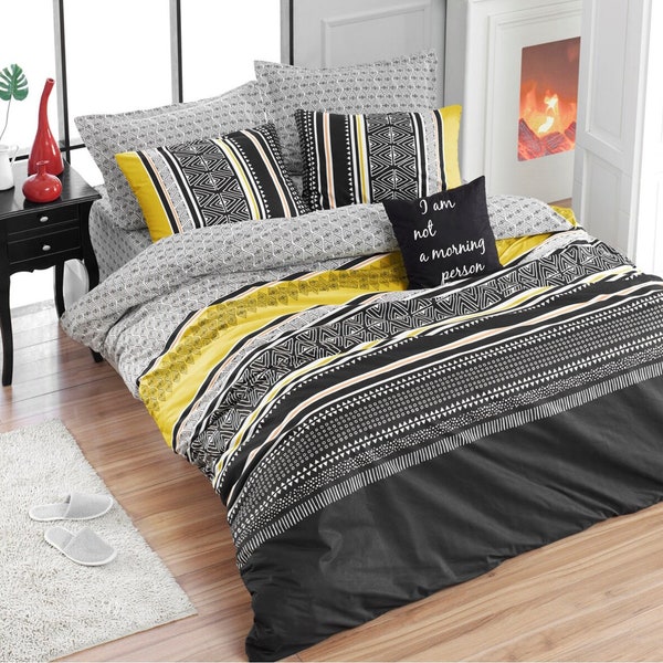 Grey Yellow Bedding Etsy