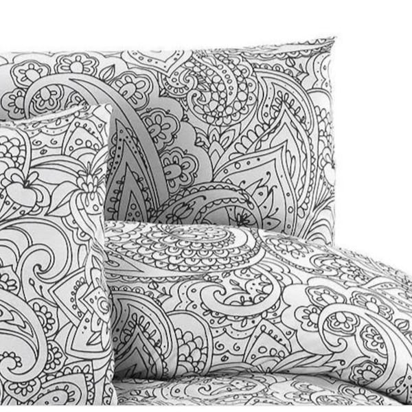 Paisley print %100 cotton  full duvet cover set / UK double single boho quilt cover set / Twin dorm comforter cover pillowsham / Gift to mom