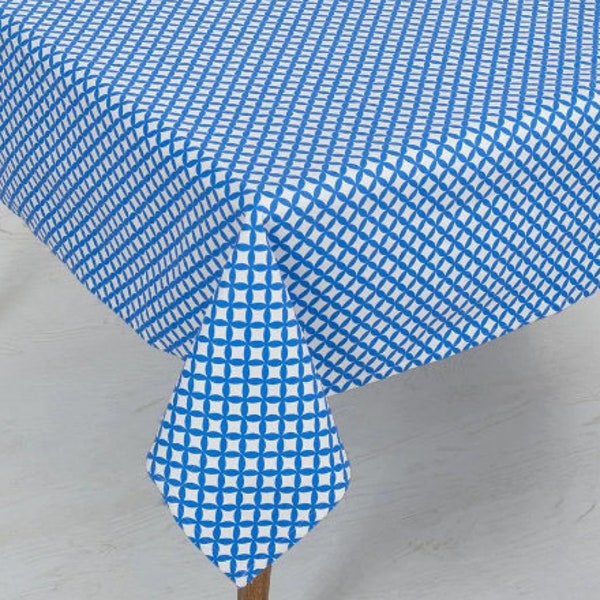 Cotton blue table linen / red & blue plaid cotton tablecloth / Gift to mom / Checked blue white kitchen tablecloth / Square red tablecloth