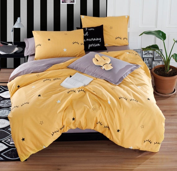Cotton Yellow Single Duvet Cover Set 