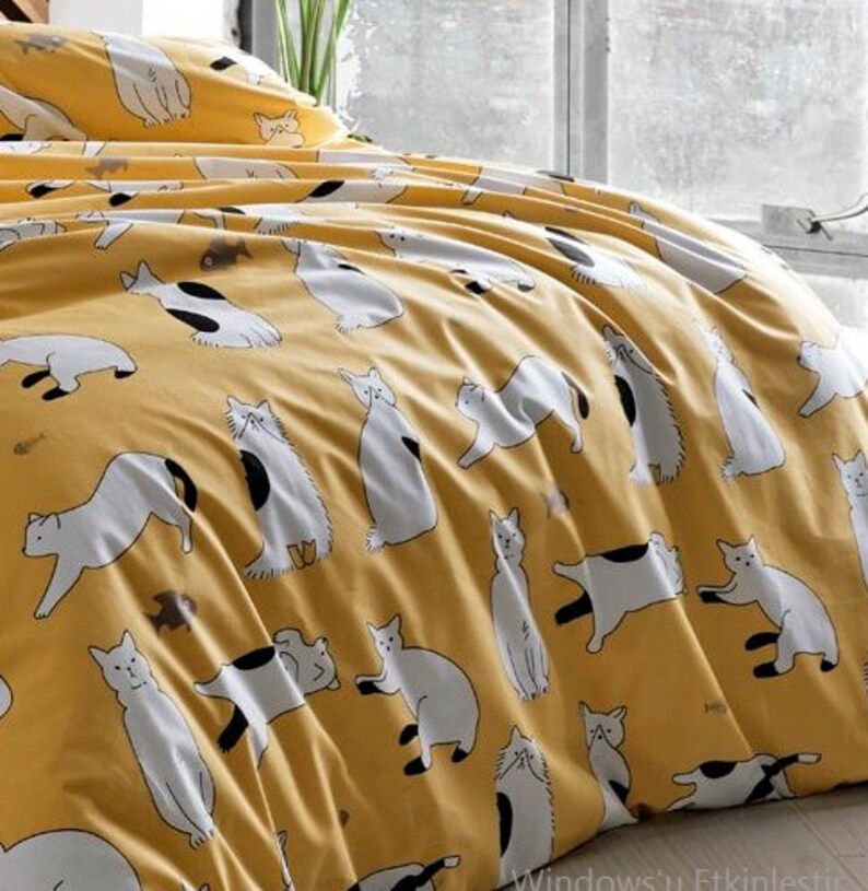Single Twin Cotton Cats Duvet Cover Set / Kids Cats Quilt Etsy