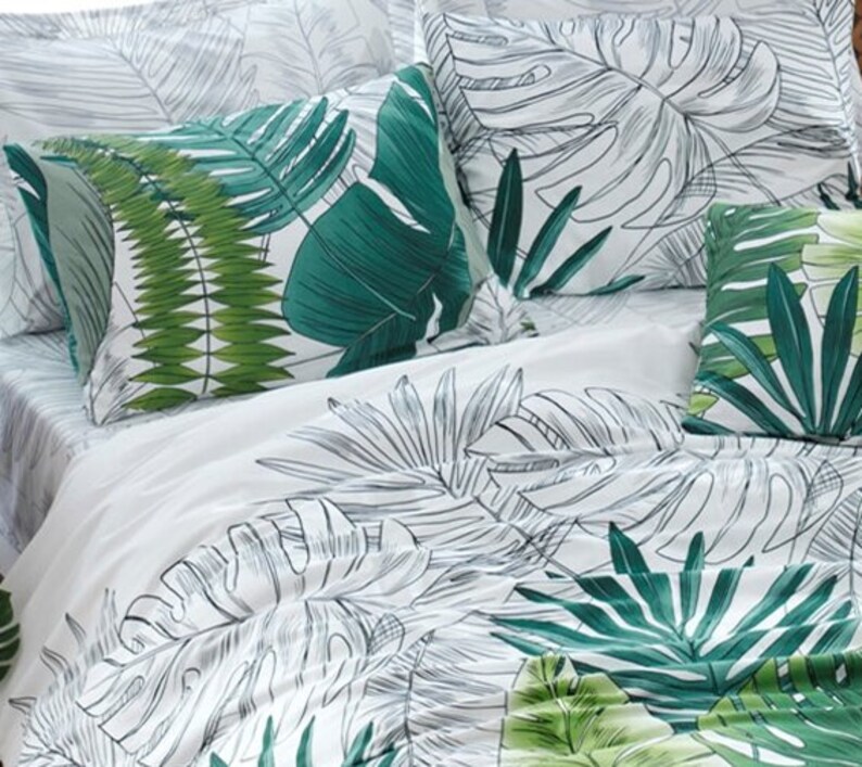 Bed Sheet Included Pure Cotton Tropical Full Bedding Set / Etsy
