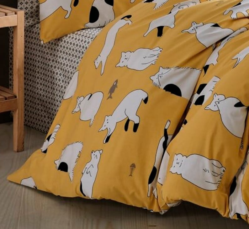 Single Twin Cotton Cats Duvet Cover Set / Kids Cats Quilt Etsy