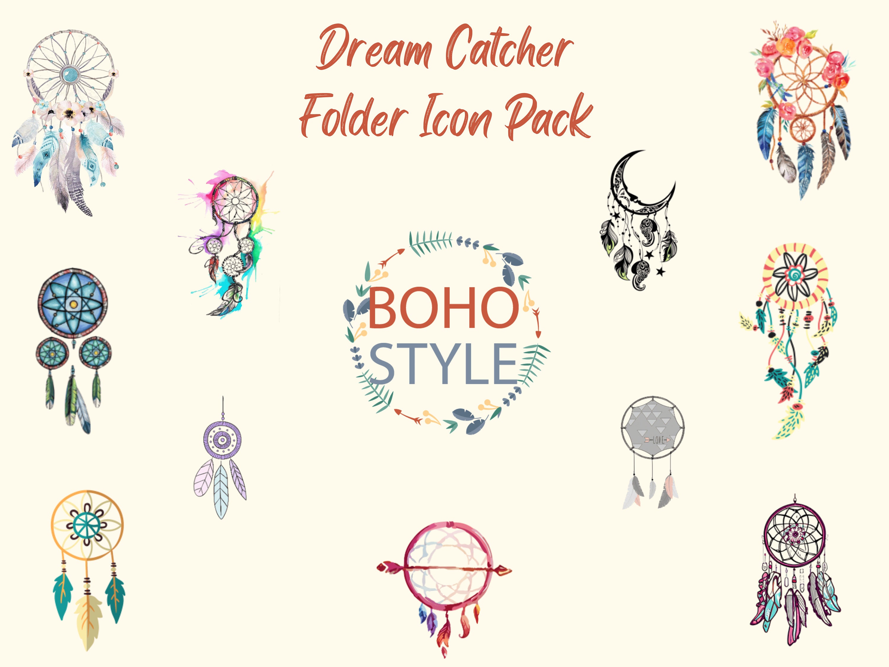 Desktop Icons Dream Catcher Folder Icon & Wallpaper Pack Boho 