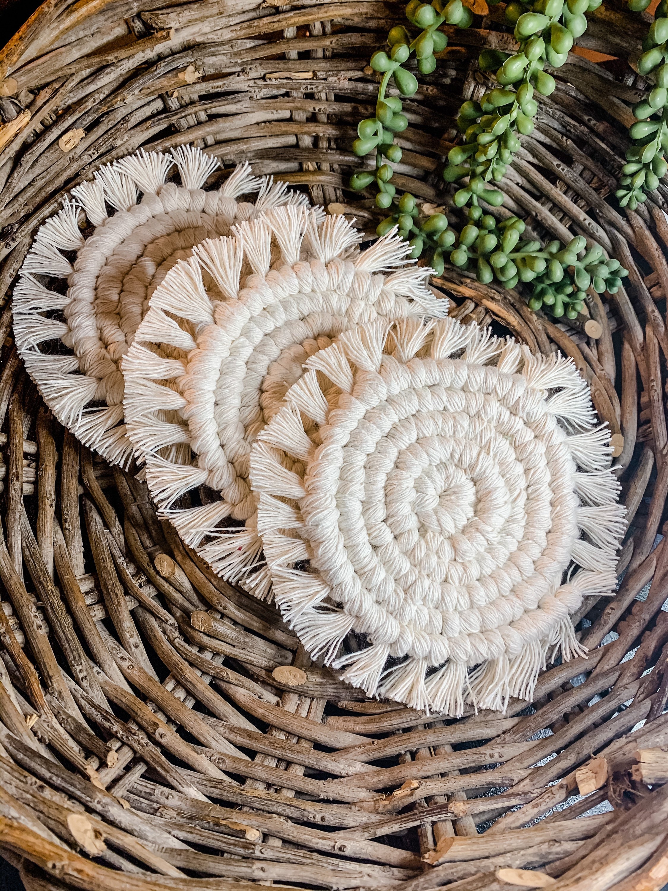 Set of 2 Macrame Circle Coasters Etsy