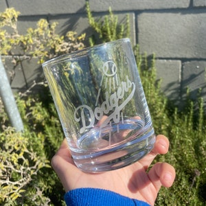 Customized Whiskey Glass Cup, Dodgers Themed Etched Whiskey Mugs, Personalized Whiskey Mug, 12 oz Whiskey Glass