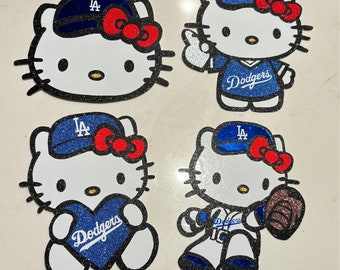 Adorno de gatito con temática de los Dodgers, adornos de flores de los HK Night Dodgers, adornos de flores de HK, Ramo Buchon de HK