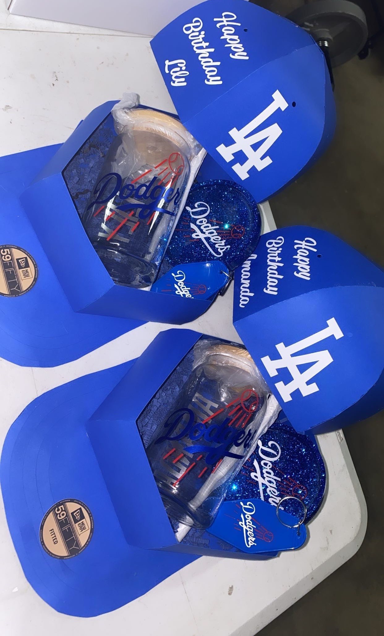 Dodgers Gift Set, Glass Can Cup, Keychain, Hat Box, Sports Fan
