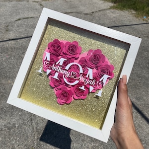 Mother’s Day Shadow Box Mother Floral Shadow Box, Custom Shadow Boxes with Name, 8x8 Flower Shadow Box, 3D Paper Flowers, Mother’s Day Gift