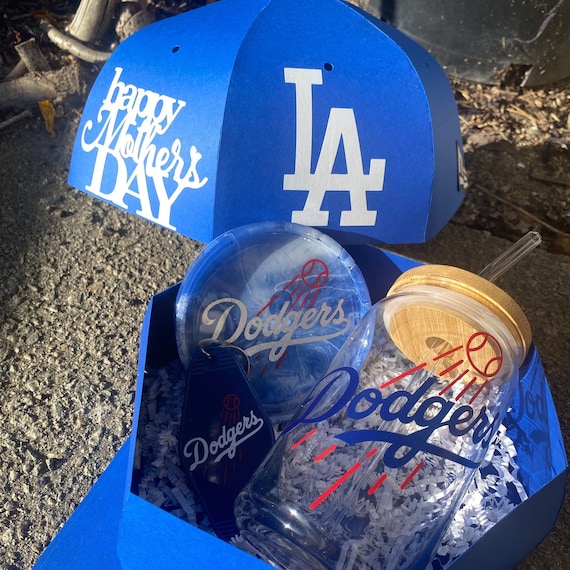 Dodgers Gift Set, Glass Can Cup, Keychain, Hat Box, Sports Fan