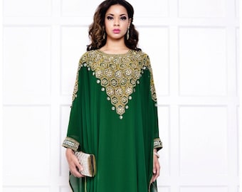 Mujeres Kaftan Vestido Verde Maxi Partido Marroquí Farasha Caftan dubai estilo caftan abaya boda morccon caftan caftanes primavera kaftan