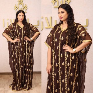 Brown and gold grament for women brown kaftan dress