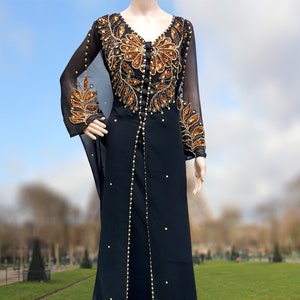 Black and gold african Long Chiffon Party wear women kaftan dress spring kaftan brown and gold kaftan