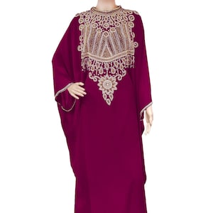 Wine and Gold Moroccan Kaftan Dress for Women takchita Caftan Dress Handemade Beaded Work Farasha Maxi Dress spring kaftan