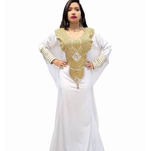 Women White and Gold African Kaftan Dress for Women moroccan caftan islamic abaya dubai style wedding dress spring kaftan