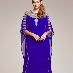 フリーサイズ女性ブルーカフタンドレスマキシパーティーモロッコファラシャカフタンドバイスタイルカフタンアバヤ結婚式モルコンカフタン春カフタン