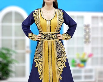 Navy Blue and Gold Kaftan Dress for Women Moroccan Caftan | Etsy