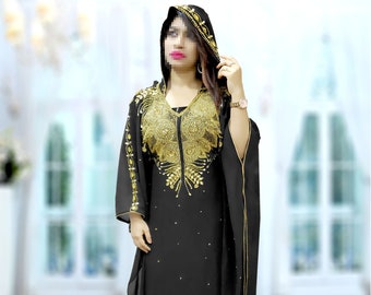 Women Black and gold Free Size Kaftan Dress with All Color Moroccan Kaftan Dress Handemade Farasha Maxi Dress for wedding spring kaftan
