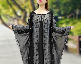 Vrouwen Zwart en zilver marokkaanse Jurk Maxi Party Marokkaanse Farasha Caftan dubai stijl kaftan abaya morccon kaftan lente kaftan