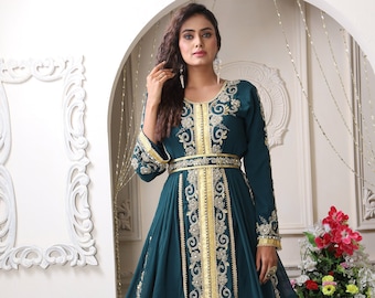 Vestido de novia kaftan verde y dorado para mujeres