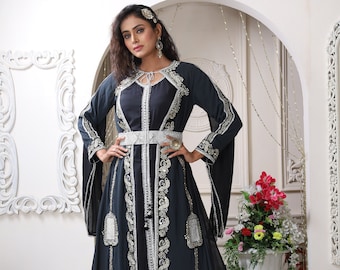 Zwart en zilver Kaftan jurk | Kaftan Robe | Plus Size Kaftan | Bruidsmeisje Jurk | Afrikaanse Jurk | Islamitische Trouwjurken | Abaya