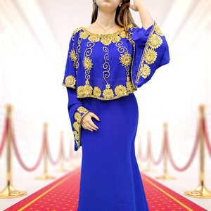 Women blue and gold Free Size Kaftan Dress with All Color Moroccan Kaftan Dress Handemade Farasha Maxi Dress for wedding spring kaftan